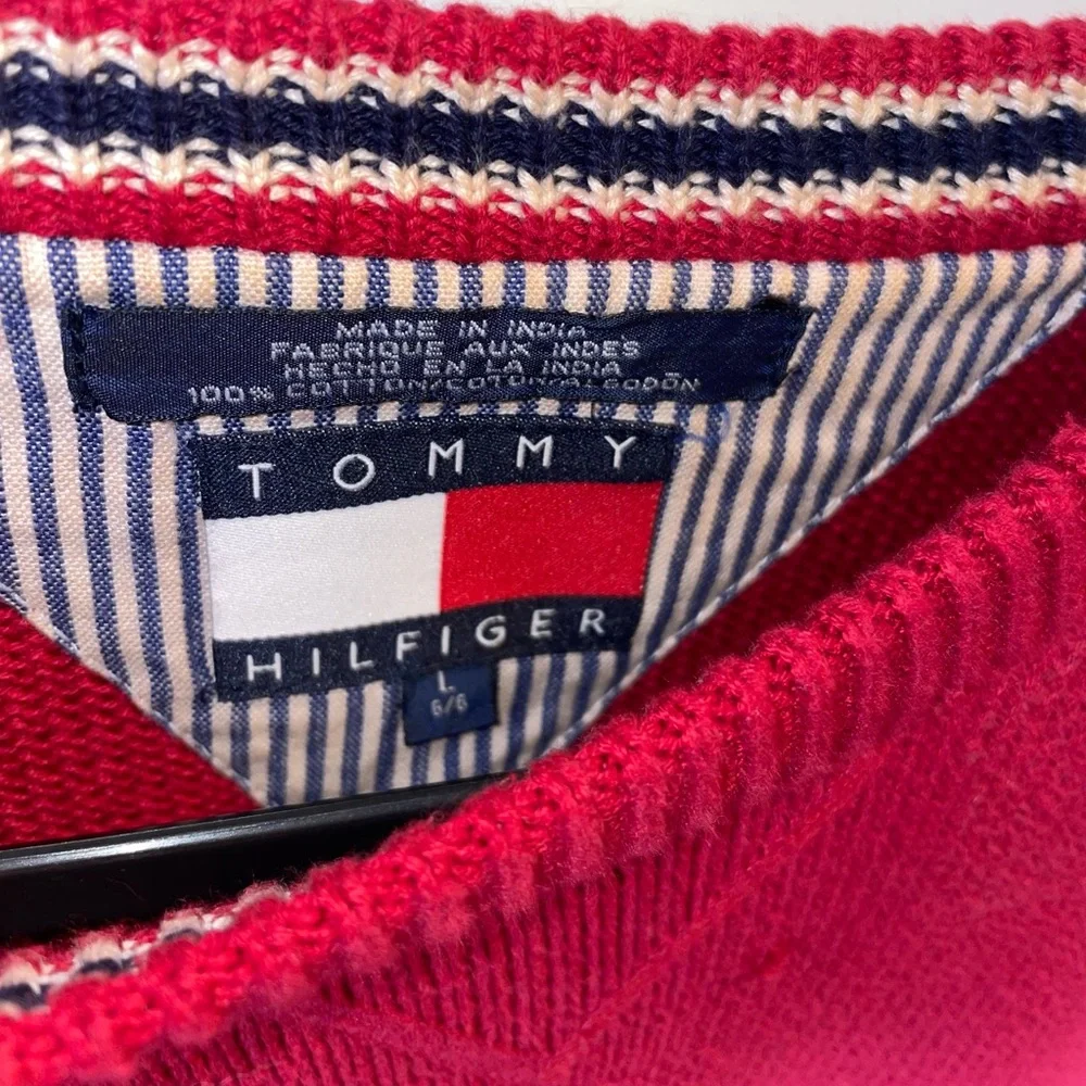 Vintage 90’s Tommy Hilfiger Red Sweater Mens L Large Pullover‎ 100% Cotton Knit